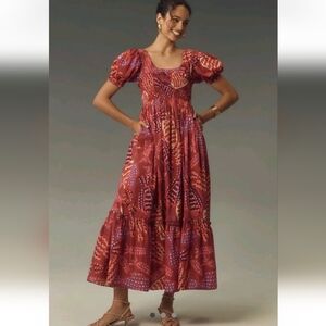 Farm Rio X Anthropologie Puff Sleeve Smocked Maxi Dress